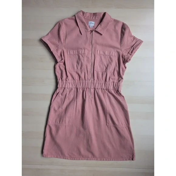 J. Crew Women's Size 12 Utility Gorpcore Chino Shirt Dress Coral Pink Zip Front - Picture 1 of 10